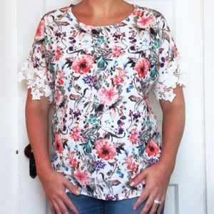 MILAN KISS Womens Short Sleeve Blouse with Lace